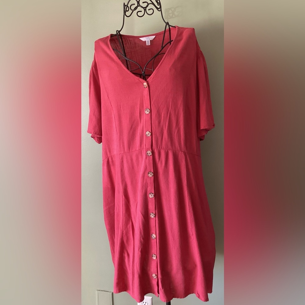 Time and Tru Red Button-Down Dress